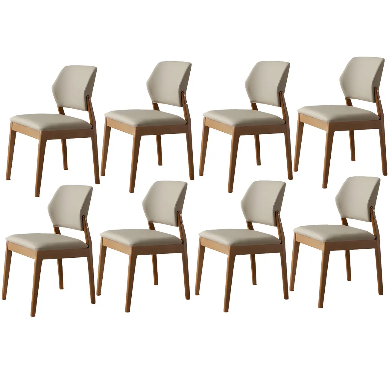 Modern Wood Faux Leather Beige Low Back Dining Chair