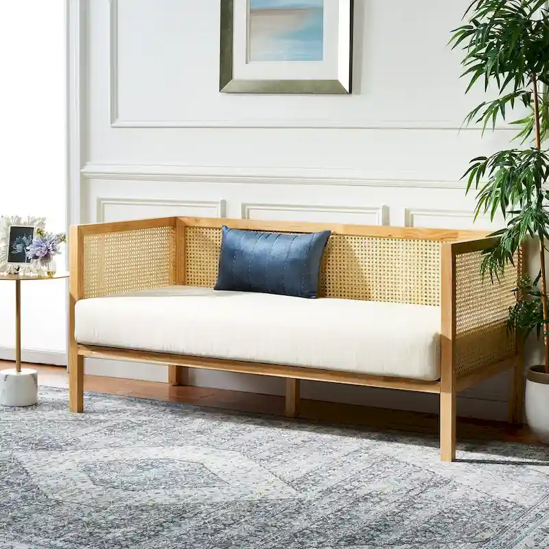 SAFAVIEH Mandie Rattan Sofa - 29  W x 62  D x 30  H - 29Wx62Dx29H