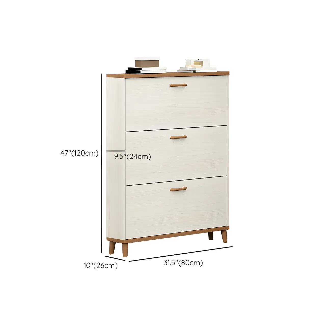 Narrow Beige Solid Wood Drop Front Shoe Cabinet