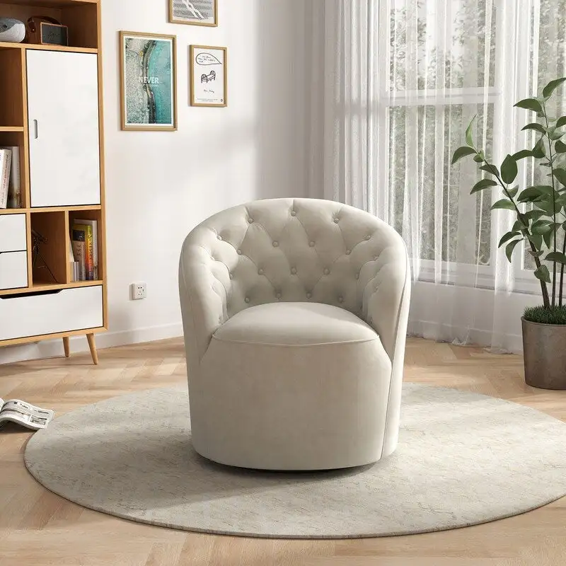 Modern Velvet 360° Swivel Barrel Accent Chair, Button Tufted, 300 lbs Capacity