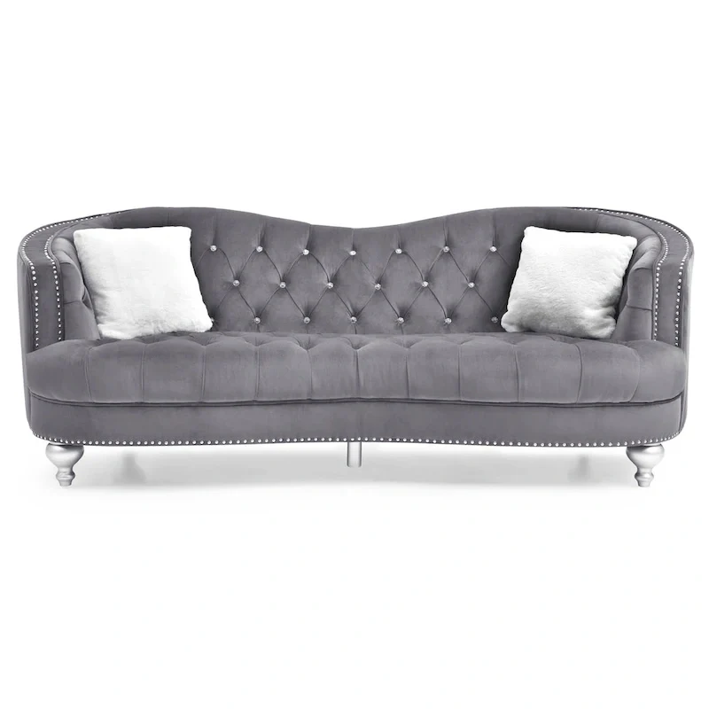 Velvet Tufted Sofa with Nailhead Trim - Seats 3