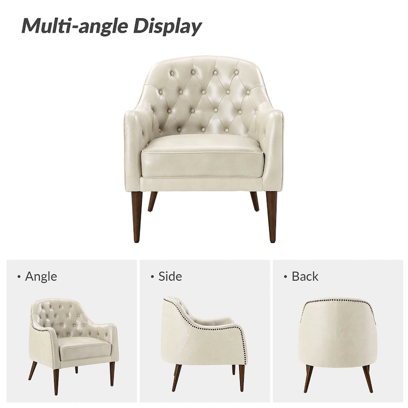 Melisa Classic Genuine Leather Wood Legs Barrel Chair With Tufted Back Set Of 2 By HULALA HOME