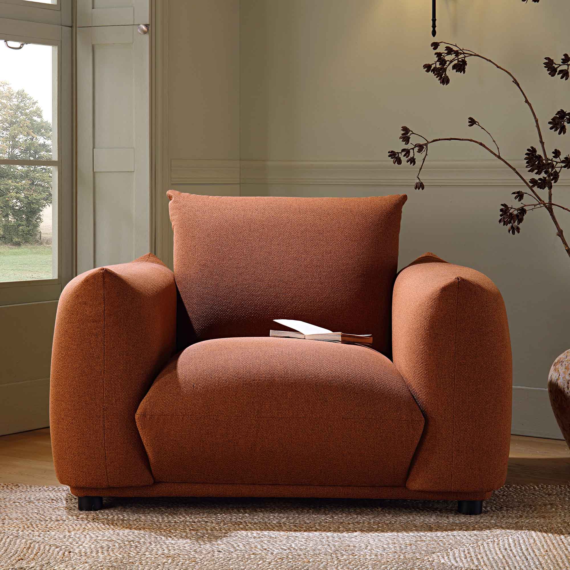 Armchair, Terracotta Fabric