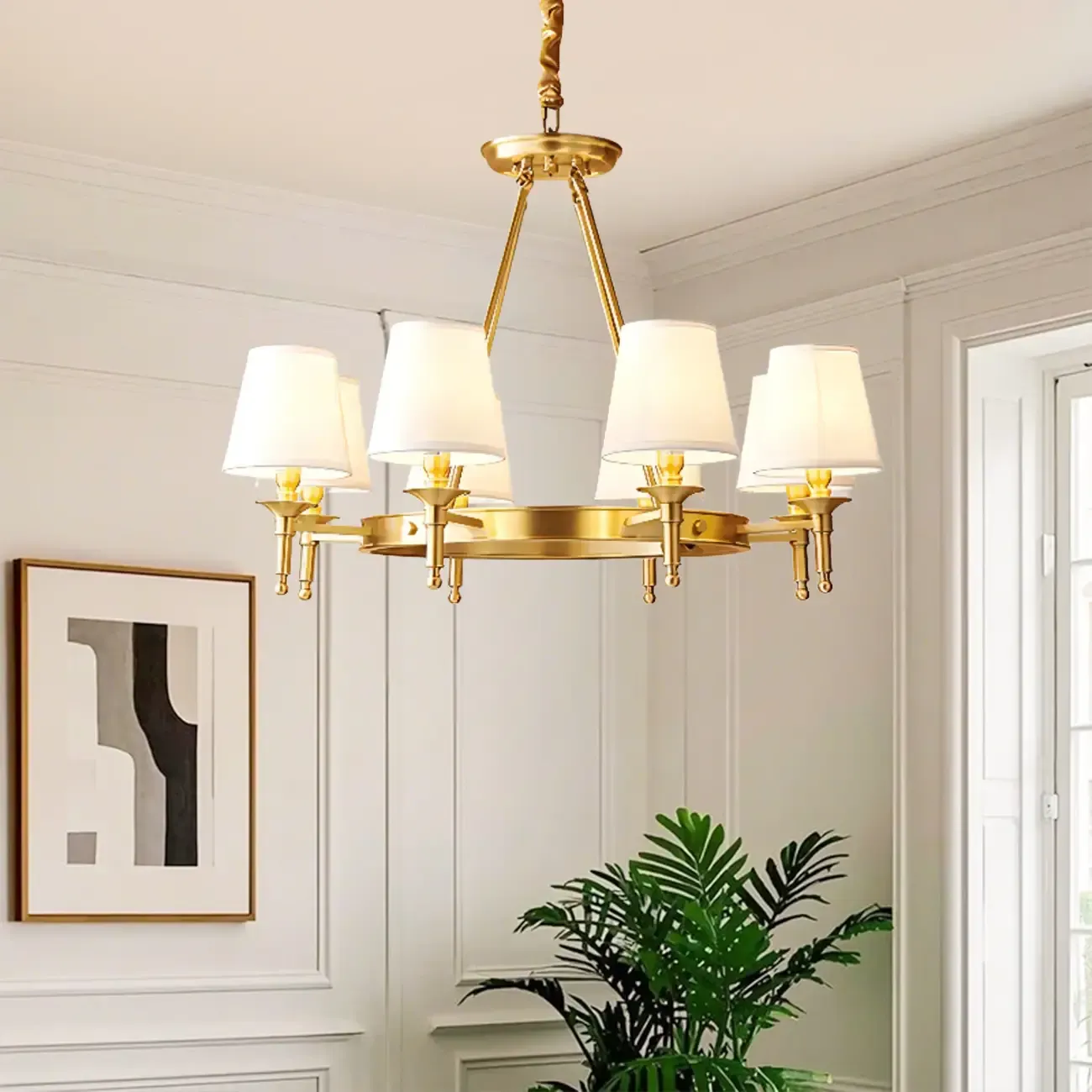 Multi-light Elegant Gold Chandelier with Fabric Shade