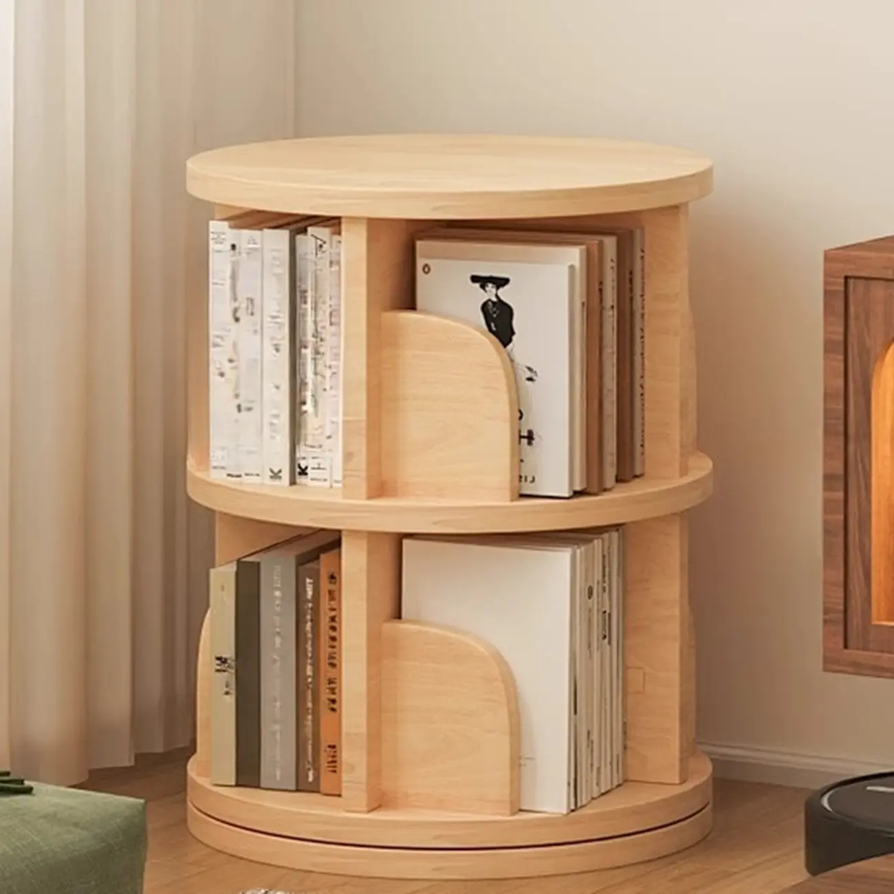 Narrow Modern Natural Wood Vertical Etagere Bookcase