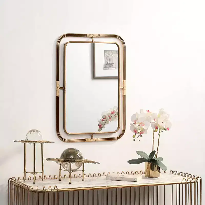 Holli Furniture Metal and Rattan Mirror Brown