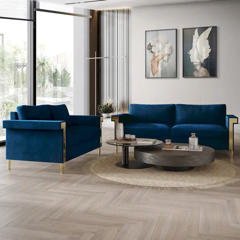 Glam Velvet Upholstered 2-Piece Living Room Set