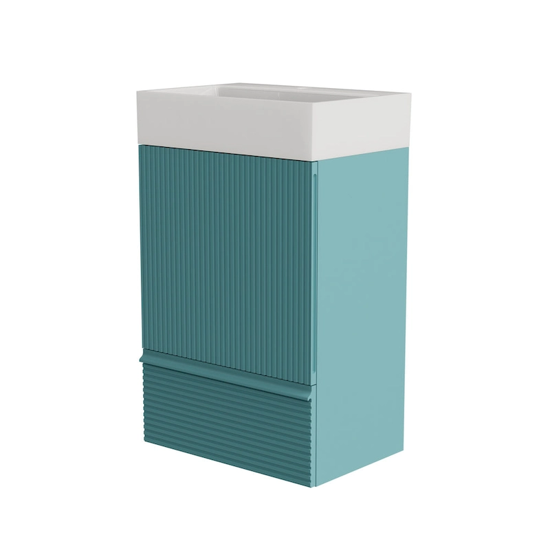 Single Sink Bathroom Vanity, Modern Grille-patterned Freestanding Vanity With Hidden Handle, Wood Bathroom Cabinet