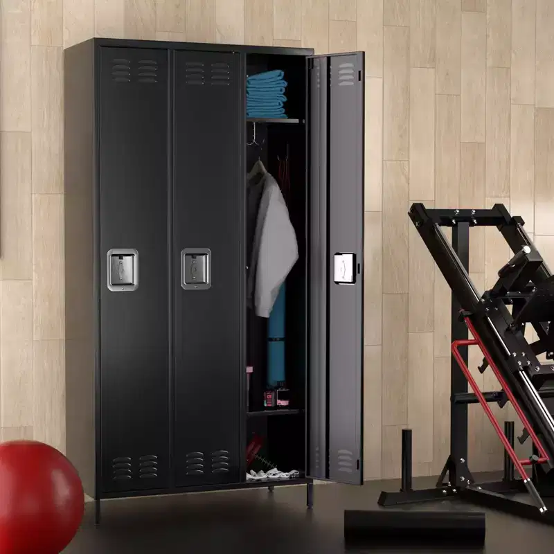 Metal Locker with 3 Doors, Ventilated Storage Locker with Lock for Garage, Gym, and Office