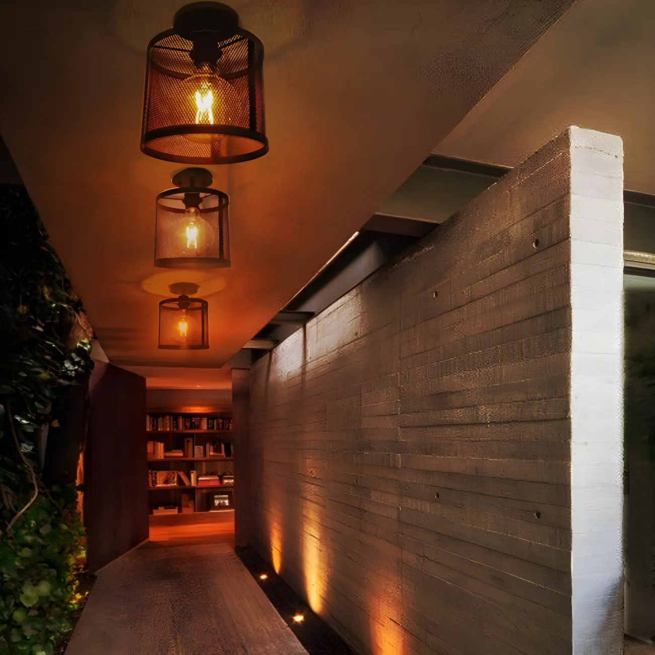 Industrial Black Iron Mesh Cylinder Semi Flush Ceiling Light