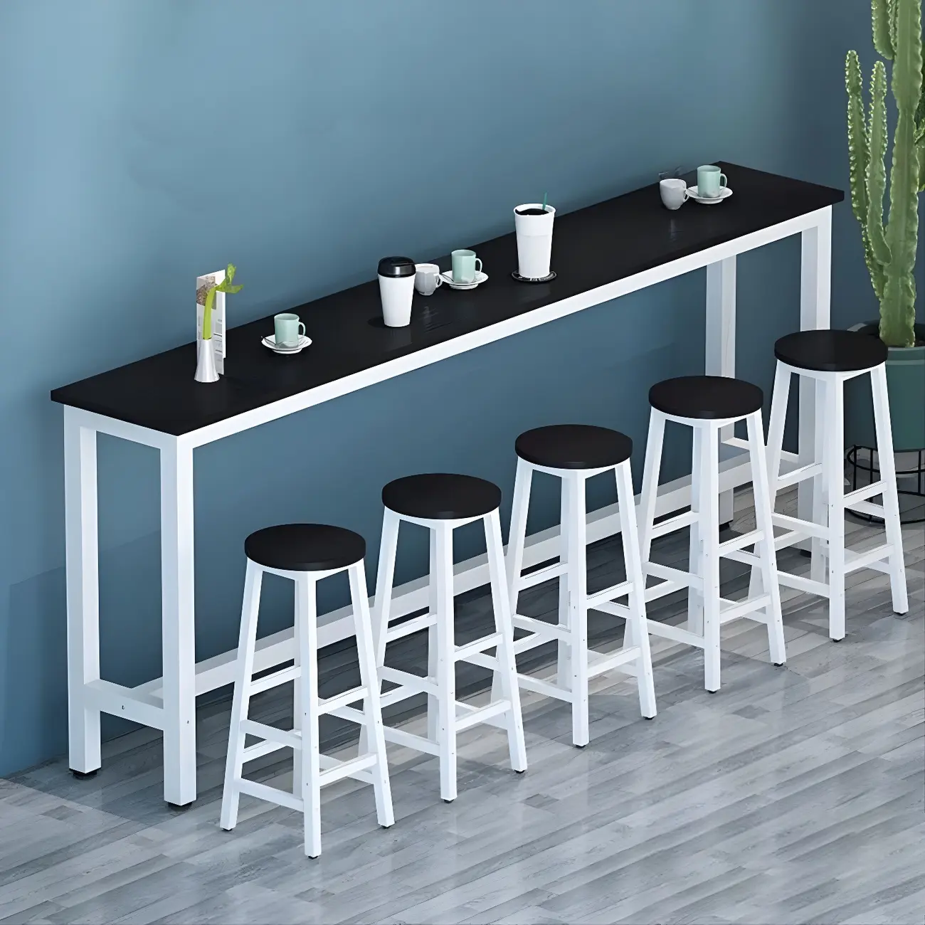 Simple White Rectangular Wood Bar Table With Footrest