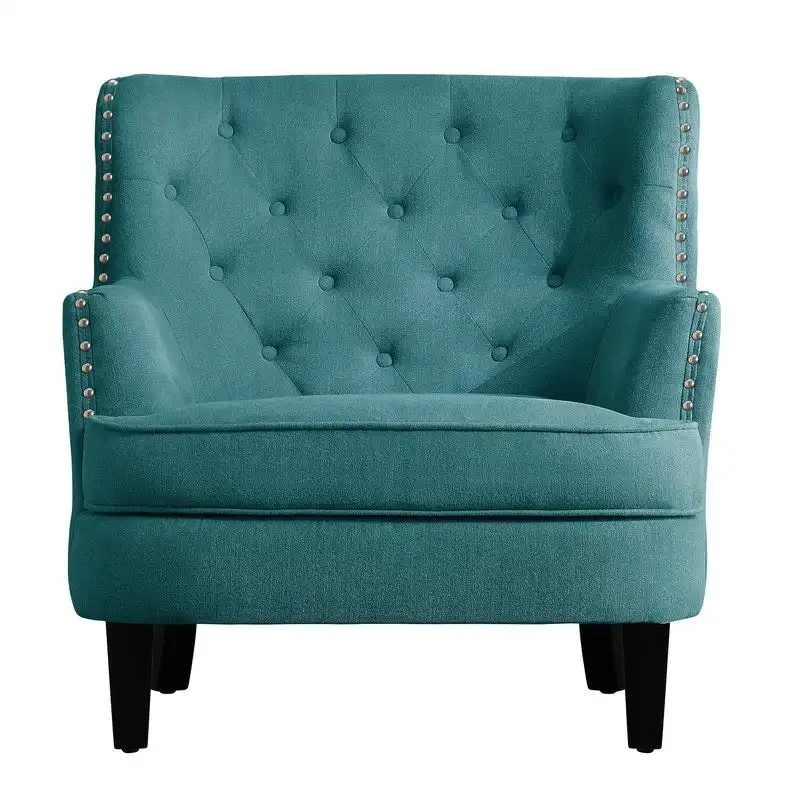 Tufted Wingback Accent Chair, Velvet/Linen, Single Seat, 30