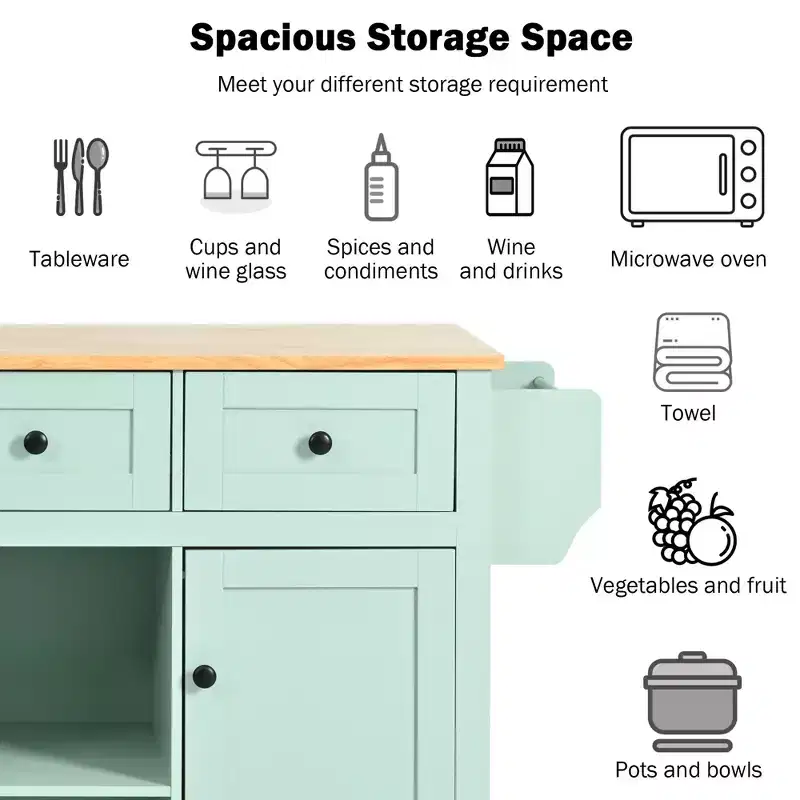 Whisen Modern Kitchen Island with Spice Rack and Towel Holder