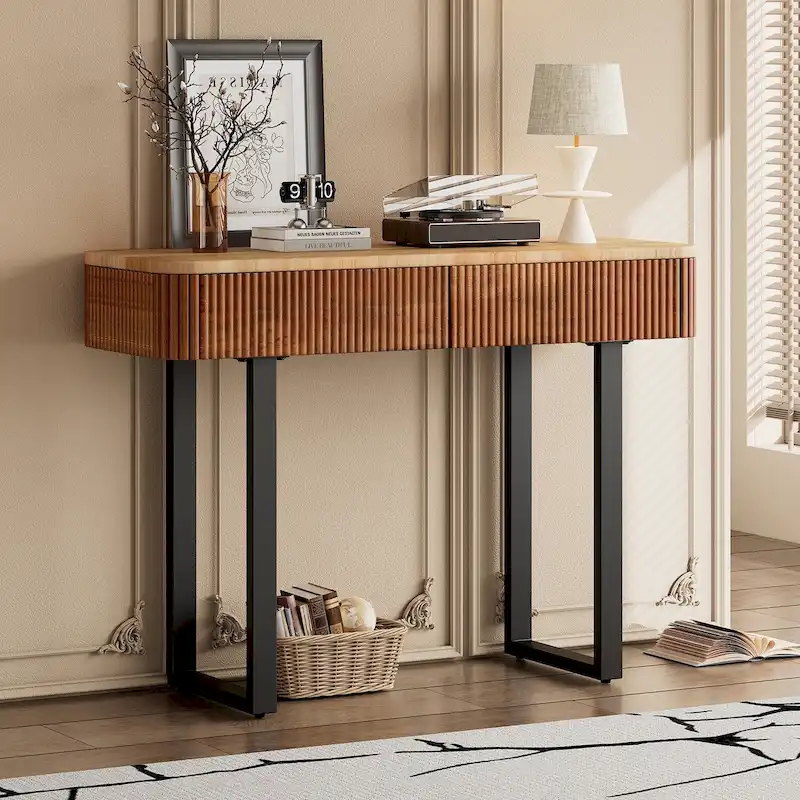 Solid Wood Entryway Console Table,Retro Minimalist Design with Storage
