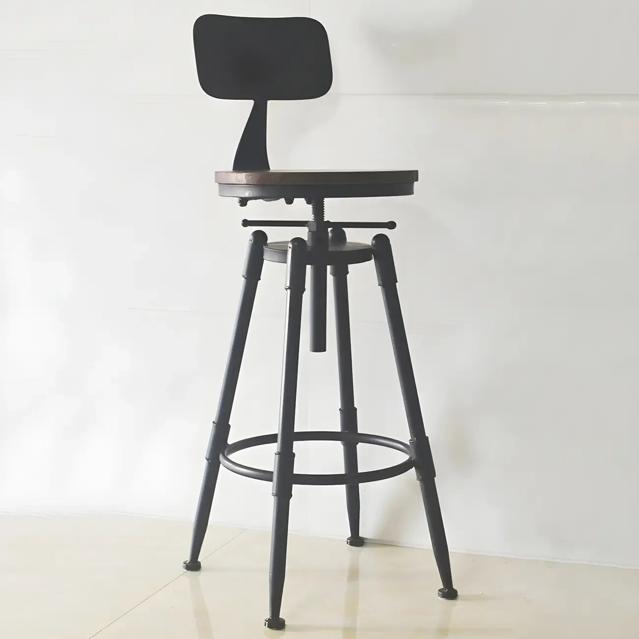Industrial Metal Leather Swivel Bar Stools with Back