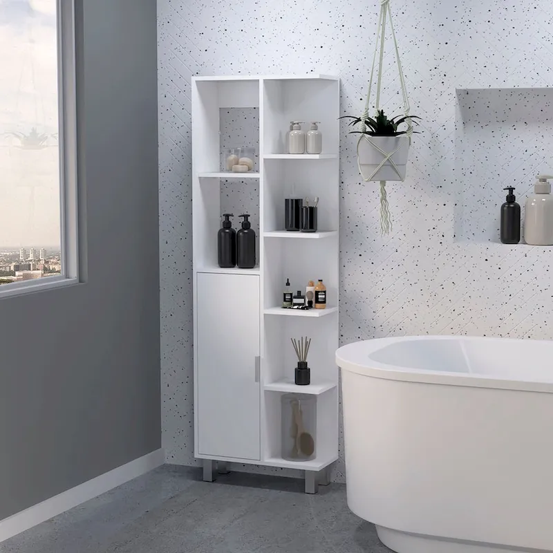 Modern White 9-Shelf Linen Cabinet for Bathroom
