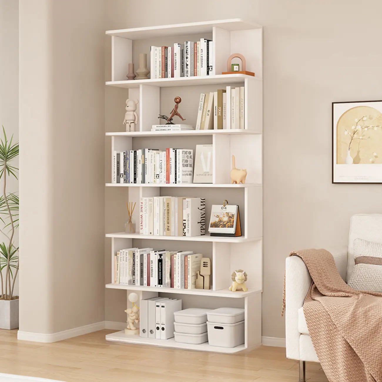 Modern White Open Back Wood 5 Shelf Bookshelf