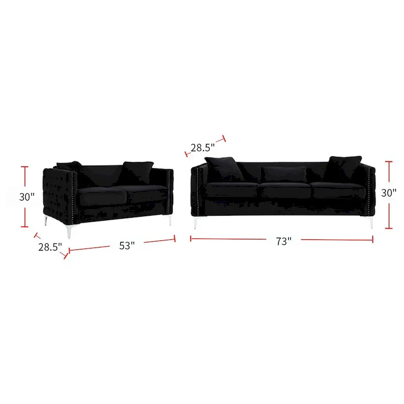 Velvet Living Room Set in Black