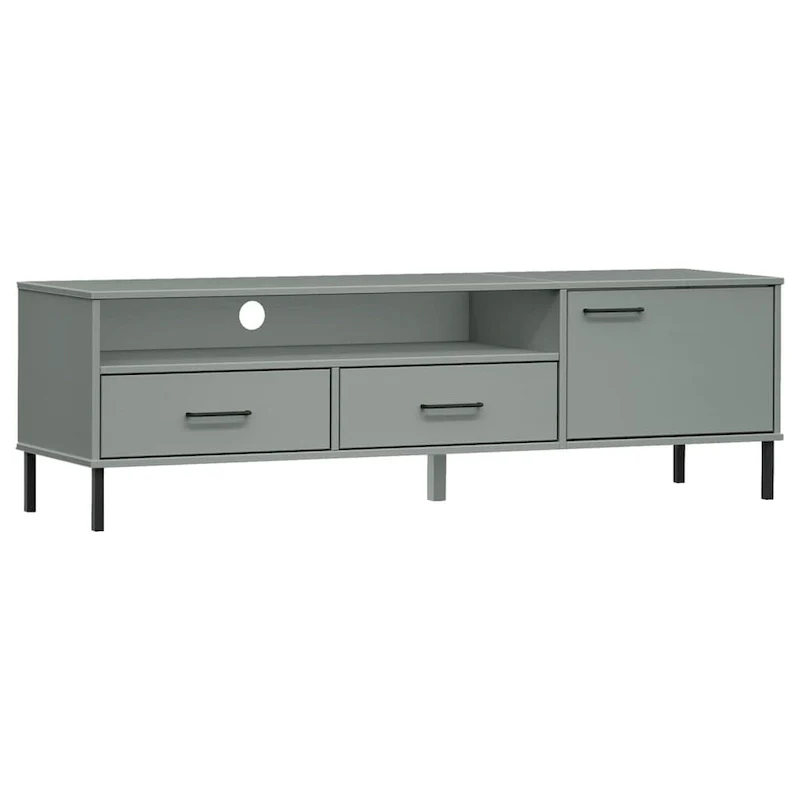 vidaXL TV Stand TV Console TV Console with Metal Legs Solid Wood Pine OSLO - 62.2 x 15.7 x 18.3