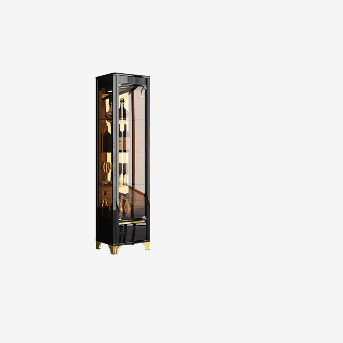 Elegant Black Gold Legs Glass Display Cabinet