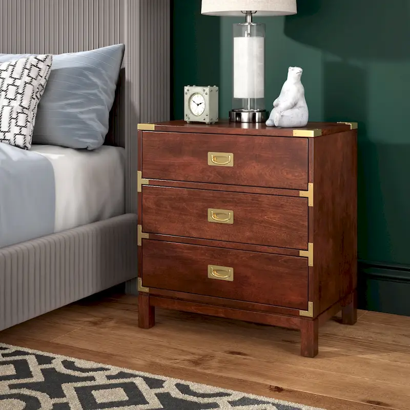Valoria 3-Drawer Gold Accent Nightstand