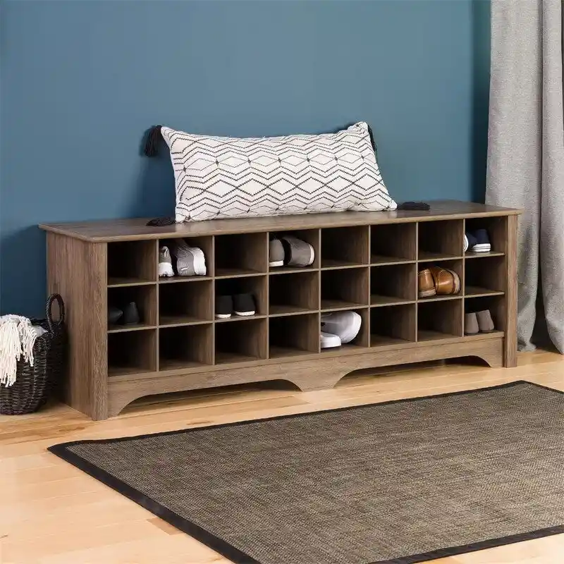 24-Pair Shoe Storage Cubby Bench with Entryway Seat
