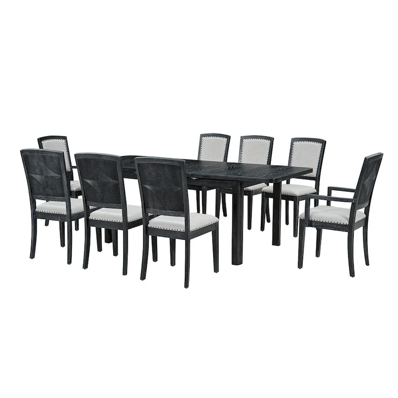 Brown Extendable Dining Table with 8 Upholstered Chairs