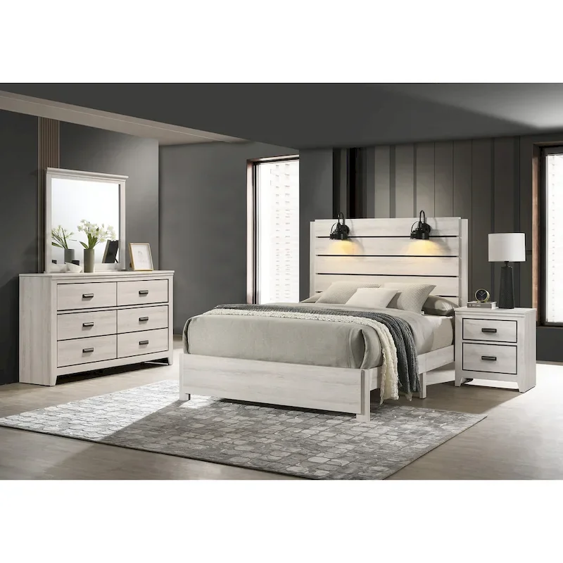 Edyth 3 Piece White LED Panel Bedroom Set