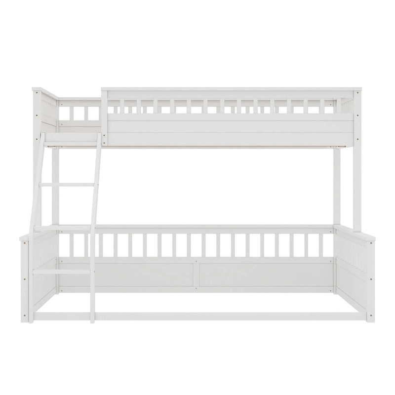 Twin XL over Queen Bunk Bed with Ladder and Guardrails, White
