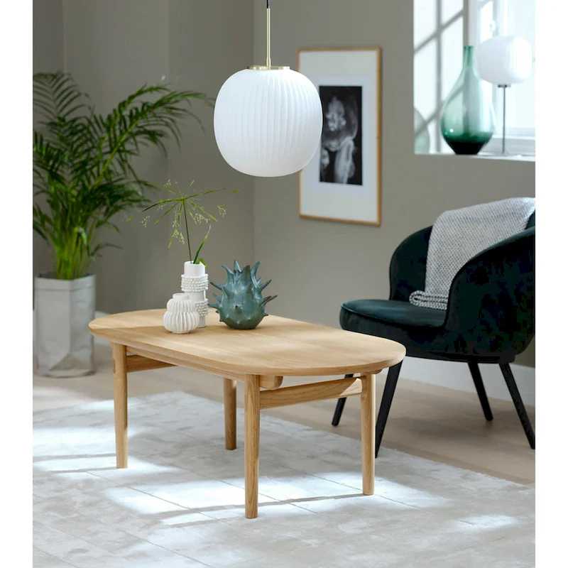 Natural Oak Oval Coffee Table, Mid-Century Modern, Solid Oak Legs, 51.125