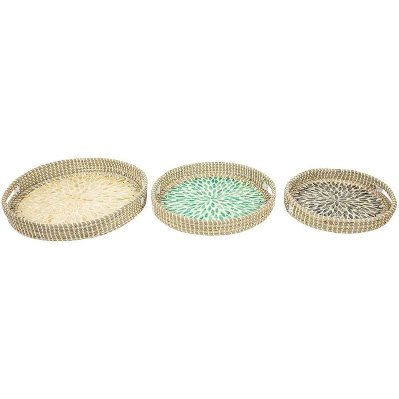 Seagrass and Capiz Display Trays - 15.75  - Set of 3