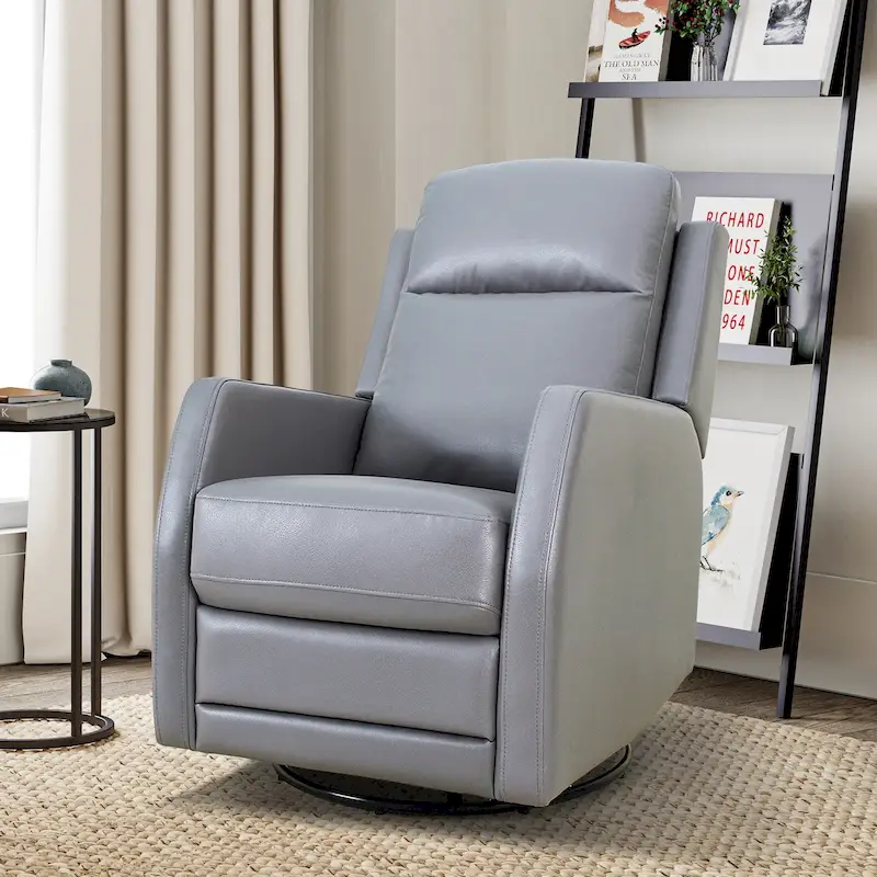 Modern Faux Leather Manual Rocking Swivel Recliner with Wingback