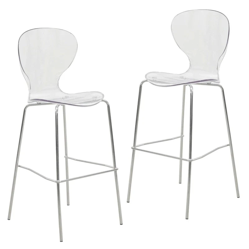 Acrylic Barstool with Steel Frame in Chrome Finish Oyster Series Set of 2