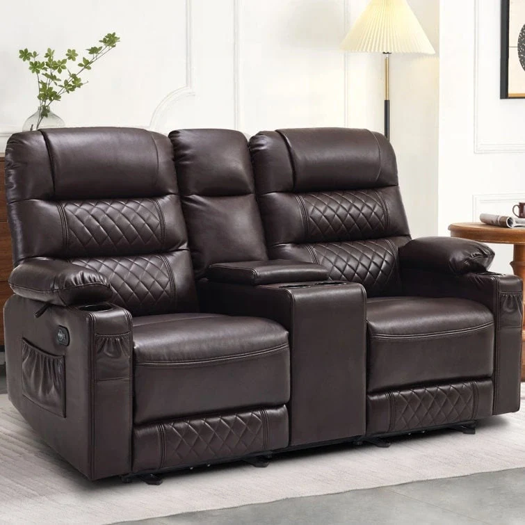 MCombo Electric Power Loveseat Recliner with Console, Power Reclining Sofa with Heat and Vibration, USB Ports, Cup Holders PR624