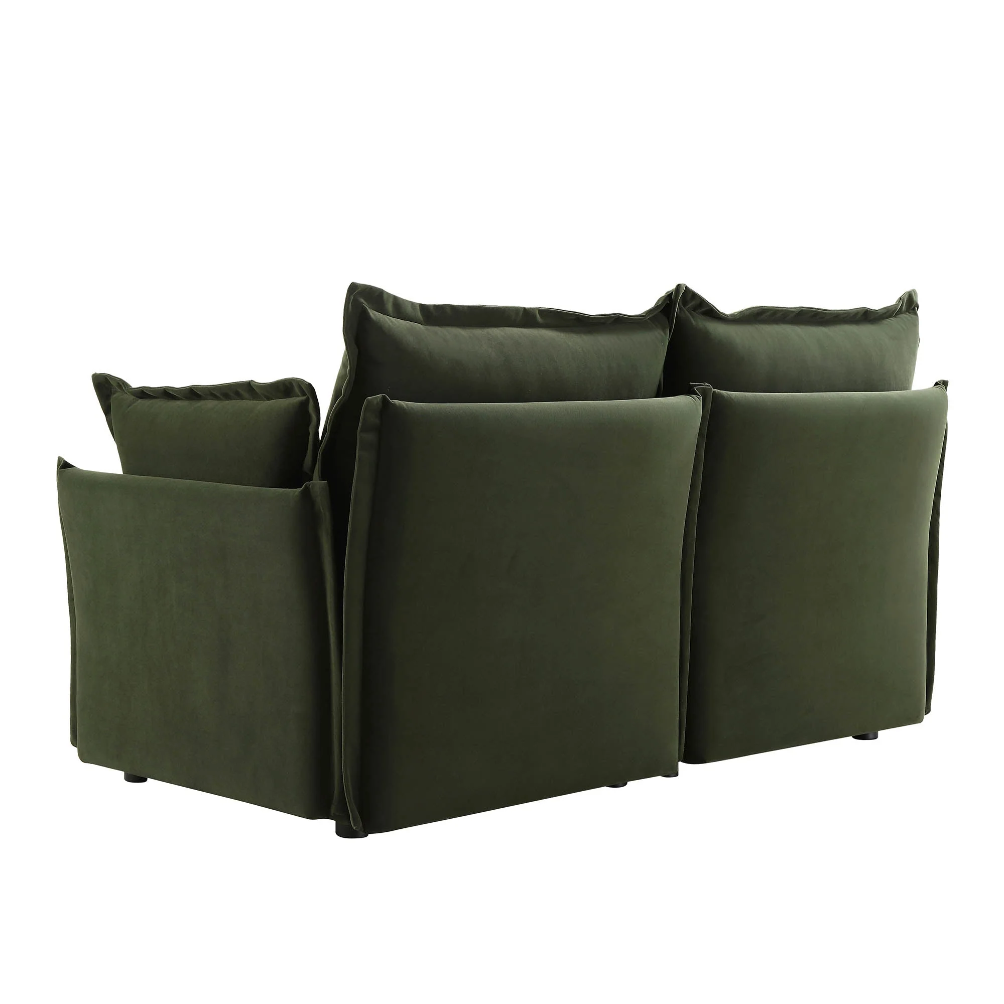 Pillow Edge Moss Green Velvet Sectional Sofa, 2-Seater