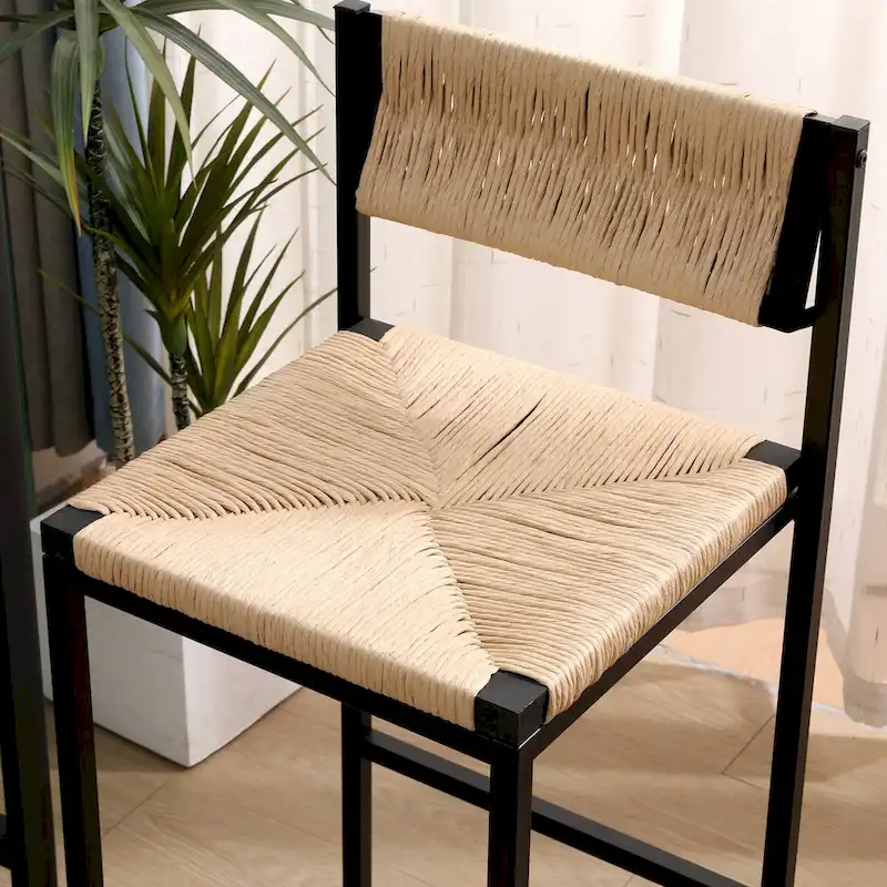 Bar Stools Set of 2 Paper Rope Weave Dining Chairs