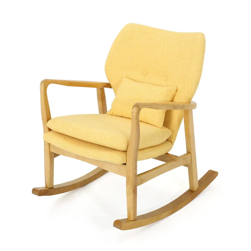 Solid Wood Rocking Chair with Linen Cushion and Premium Handcrafted