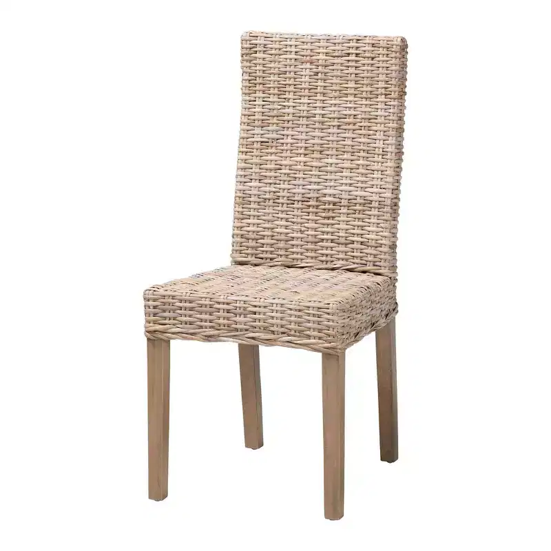 bali & pari Nevina Rattan and Mango Wood Dining Chair Kubu Gray/Rustic Taupe