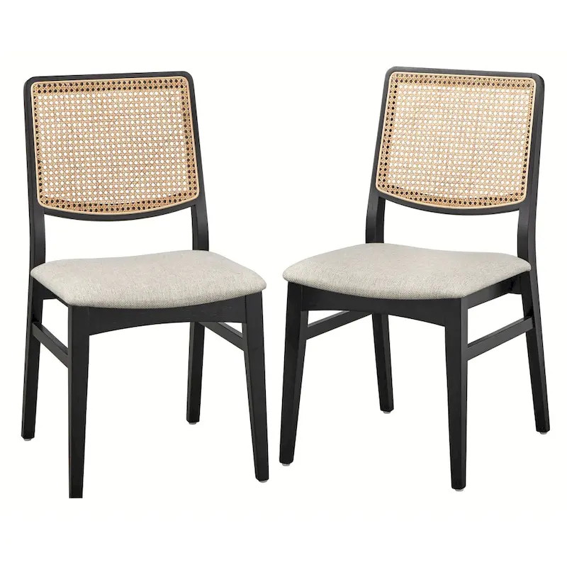 Grey & Black Cane Back Dining Chair, Set of 2