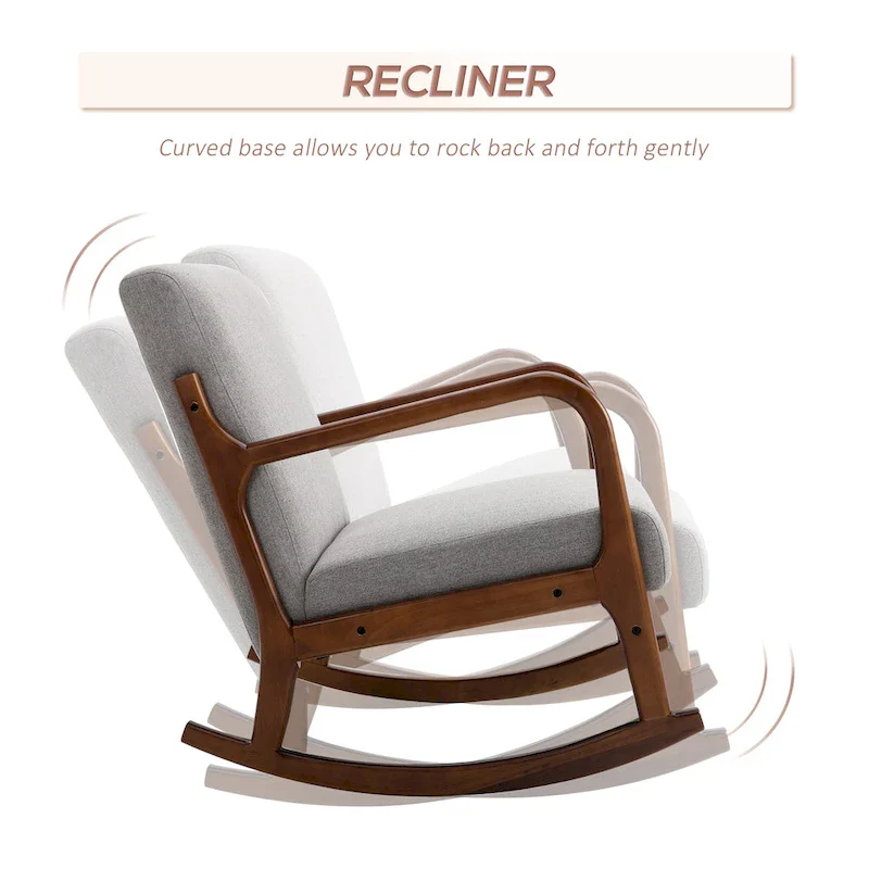HOMCOM Rocking Chair with Curved Wood Base, Fabric Rocker with Padded Seat Home Furniture Bedroom Living Room Relax