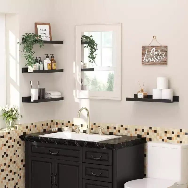 Home Collection Floating Wall Shelves Set of 6 Black