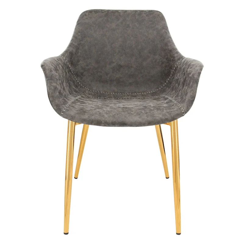 LeisureMod Dining Arm Chair w/ Gold Metal Legs Set of 2 - Light Brown - 24.5Dx25.2Wx33H