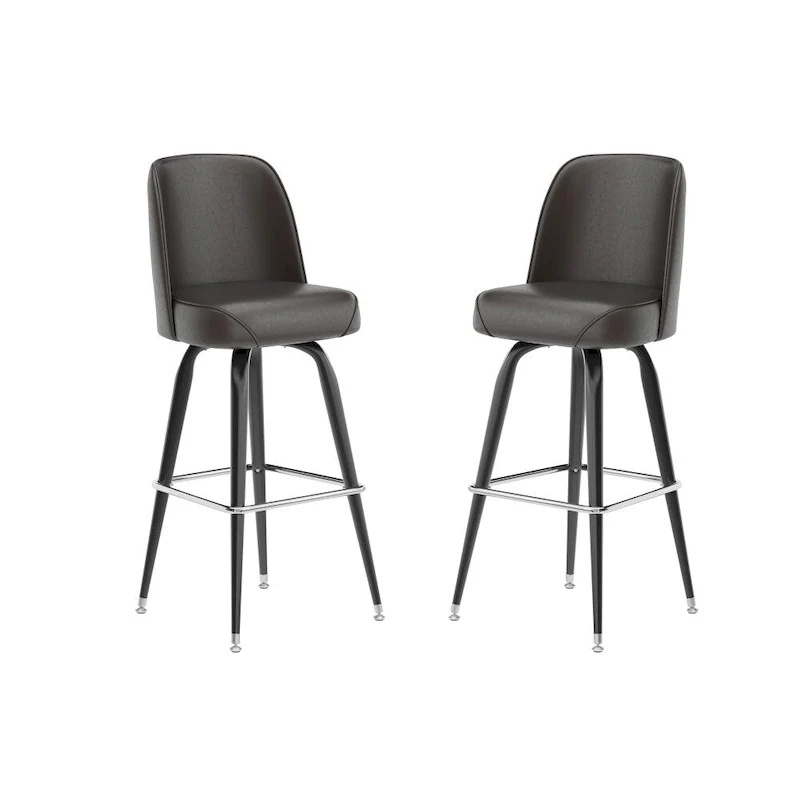 2 Pack Metal Barstool with Swivel Vinyl Upholstered Bucket Seat and Footrest - 18.5D x 18.5W x 42.5H
