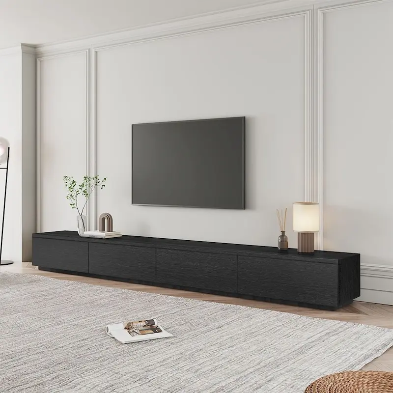 Minimalist Wood TV Stand with 4 Drawers, Modern Long Media Console for up to 100 Inch, Fully Assembled