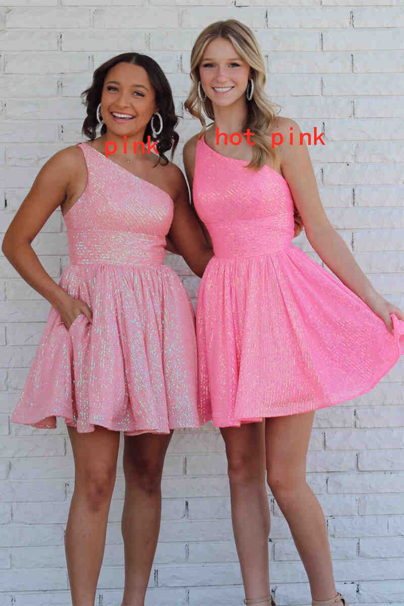 A-Line One Shoulder Sequins Homecoming Dress