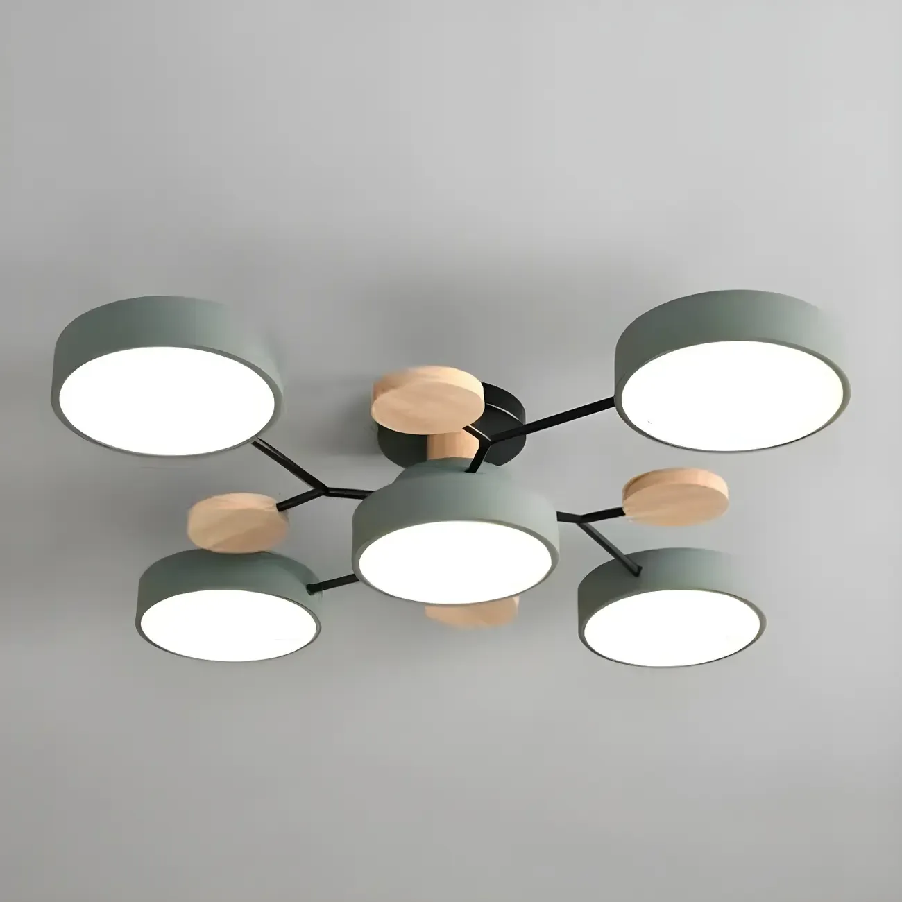 Large Gray Round Metal Semi-Flush Ceiling Light, 7-Light