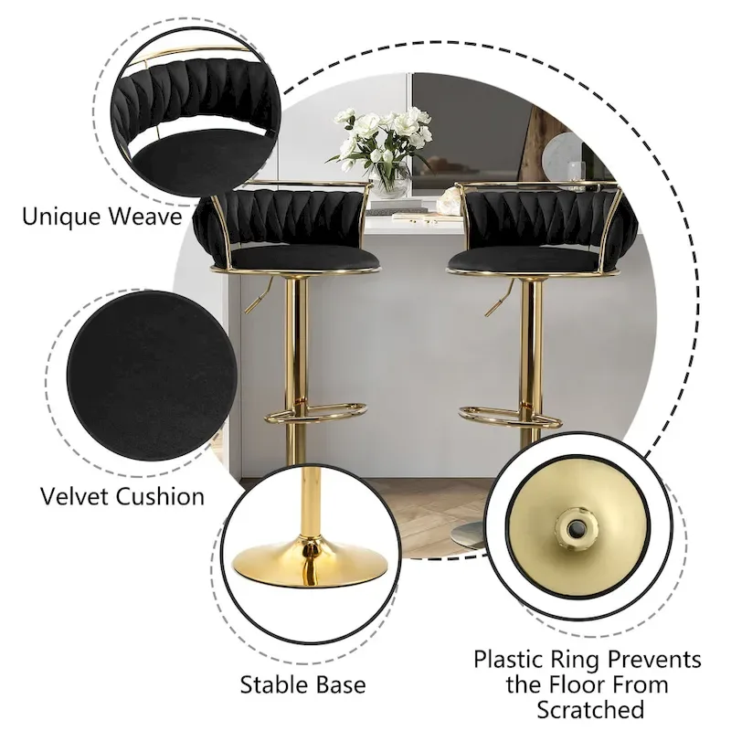 Velvet Adjustable Swivel Bar Stools (Set of 4)
