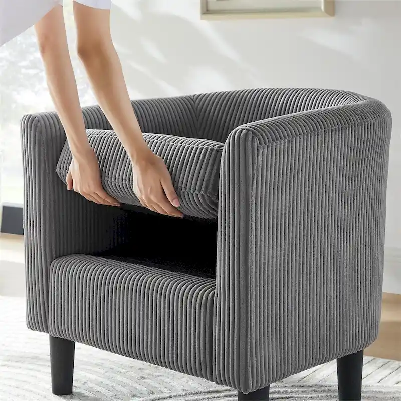 Modern Fabric Upholstered Accent Chair with Ottoman Foot Rest