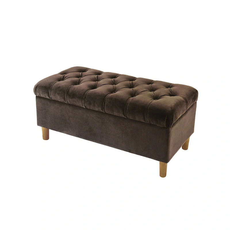 Sol Storage Bench Ottoman, Chocolate Brown Velvet, Wood, 40 Inch