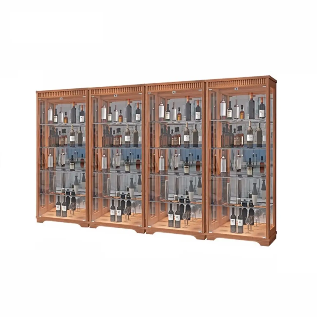 Modern Natural Wood Wine Rack with Glass Shelf